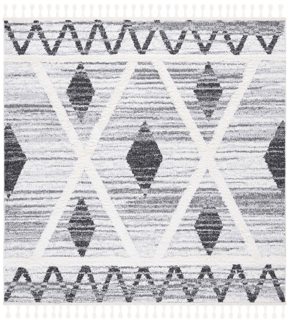 Safavieh Moroccan Tassel Shag Area Rug - Plush 2-inch Pile, Durable Power-loomed Design For Elegant Spaces Grey ,Ivory Polypropylene Pile Mts642f-8
