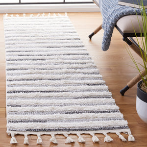 Safavieh Moroccan Tassel Shag Area Rug - Luxurious Comfort With Dynamic Grey Stripes For Modern Interiors Ivory ,Grey Polypropylene Pile Mts648a-8