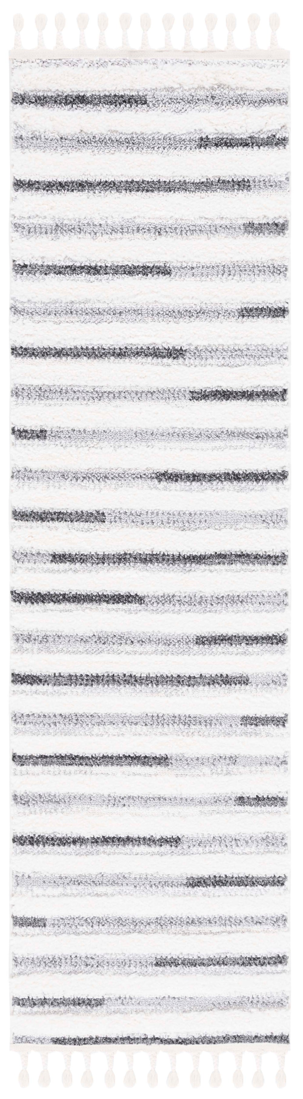 Safavieh Moroccan Tassel Shag Area Rug - Luxurious Comfort With Dynamic Grey Stripes For Modern Interiors Ivory ,Grey Polypropylene Pile Mts648a-8