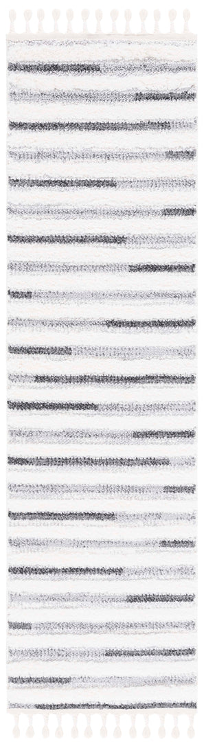 Safavieh Moroccan Tassel Shag Area Rug - Luxurious Comfort With Dynamic Grey Stripes For Modern Interiors Ivory ,Grey Polypropylene Pile Mts648a-8