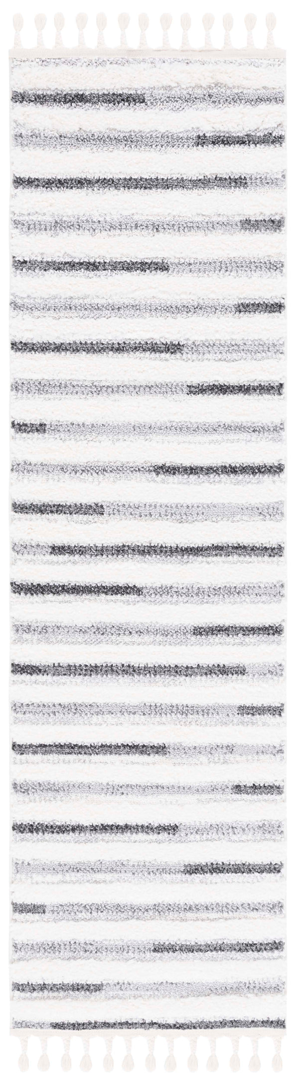 Safavieh Moroccan Tassel Shag Area Rug - Luxurious Comfort With Dynamic Grey Stripes For Modern Interiors Ivory ,Grey Polypropylene Pile Mts648a-8