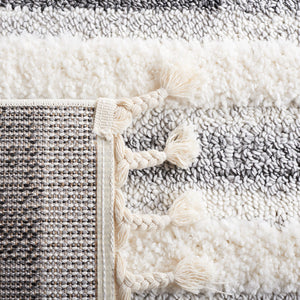 Safavieh Moroccan Tassel Shag Area Rug - Luxurious Comfort With Dynamic Grey Stripes For Modern Interiors Ivory ,Grey Polypropylene Pile Mts648a-8