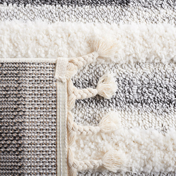Safavieh Moroccan Tassel Shag Area Rug - Luxurious Comfort With Dynamic Grey Stripes For Modern Interiors Ivory ,Grey Polypropylene Pile Mts648a-8