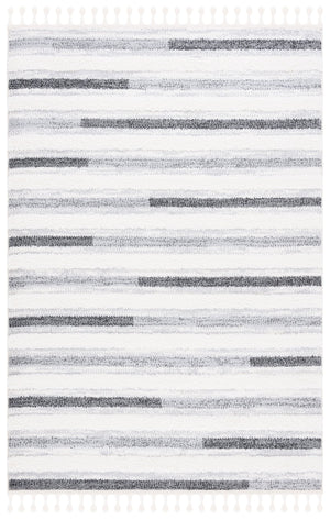 Safavieh Moroccan Tassel Shag Area Rug - Luxurious Comfort With Dynamic Grey Stripes For Modern Interiors Ivory ,Grey Polypropylene Pile Mts648a-8