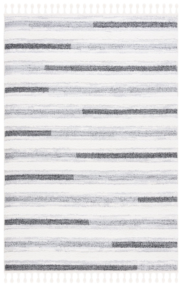 Safavieh Moroccan Tassel Shag Area Rug - Luxurious Comfort With Dynamic Grey Stripes For Modern Interiors Ivory ,Grey Polypropylene Pile Mts648a-8