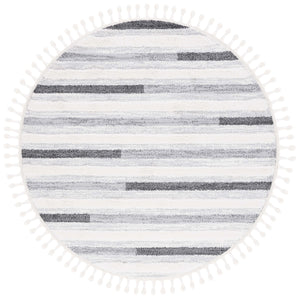 Safavieh Moroccan Tassel Shag Area Rug - Luxurious Comfort With Dynamic Grey Stripes For Modern Interiors Ivory ,Grey Polypropylene Pile Mts648a-8