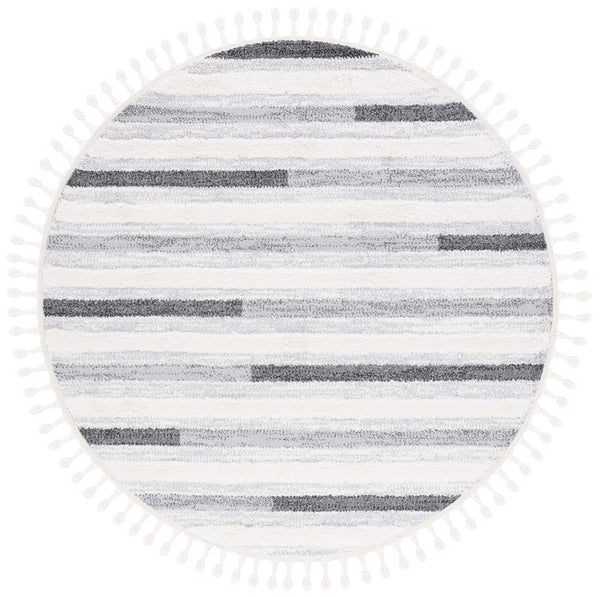 Safavieh Moroccan Tassel Shag Area Rug - Luxurious Comfort With Dynamic Grey Stripes For Modern Interiors Ivory ,Grey Polypropylene Pile Mts648a-8