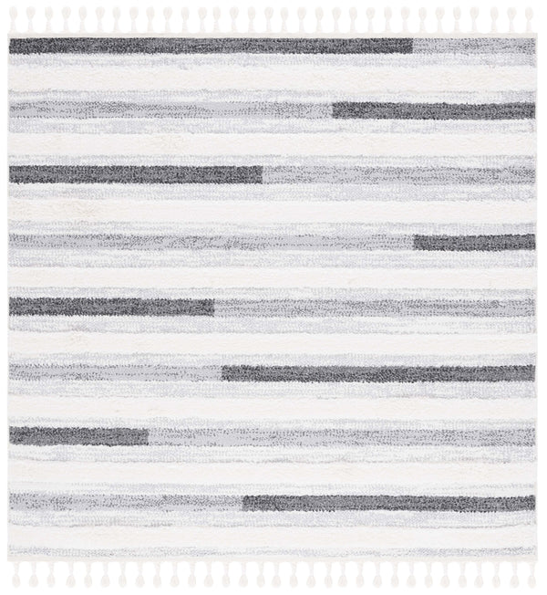 Safavieh Moroccan Tassel Shag Area Rug - Luxurious Comfort With Dynamic Grey Stripes For Modern Interiors Ivory ,Grey Polypropylene Pile Mts648a-8