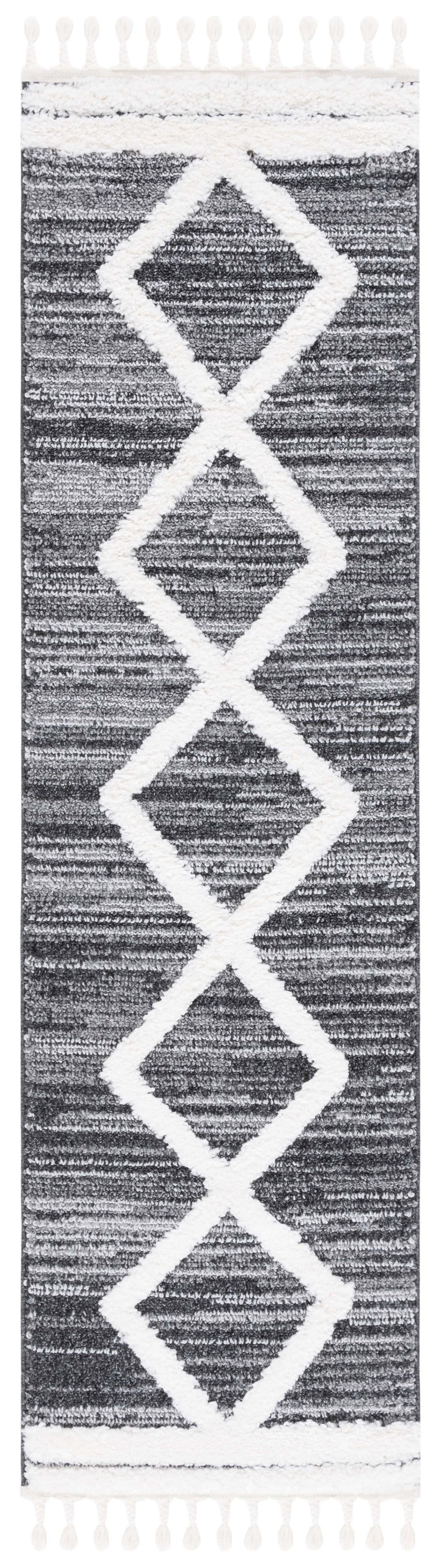Safavieh Moroccan Tassel Shag Area Rug – Luxurious Power Loomed Design With Timeless Geometric Patterns Black ,Ivory Polypropylene Pile Mts650z-7r