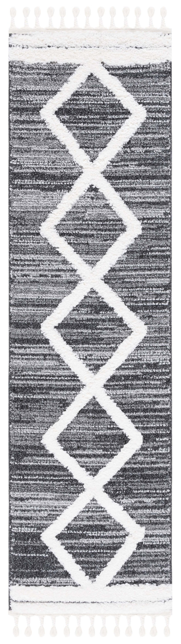 Safavieh Moroccan Tassel Shag Area Rug – Luxurious Power Loomed Design With Timeless Geometric Patterns Black ,Ivory Polypropylene Pile Mts650z-7r