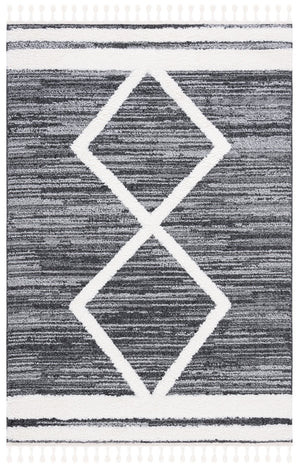 Safavieh Moroccan Tassel Shag Area Rug – Luxurious Power Loomed Design With Timeless Geometric Patterns Black ,Ivory Polypropylene Pile Mts650z-7r