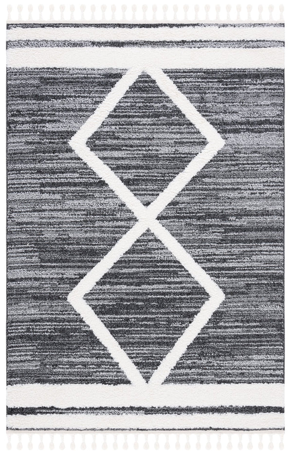 Safavieh Moroccan Tassel Shag Area Rug – Luxurious Power Loomed Design With Timeless Geometric Patterns Black ,Ivory Polypropylene Pile Mts650z-7r