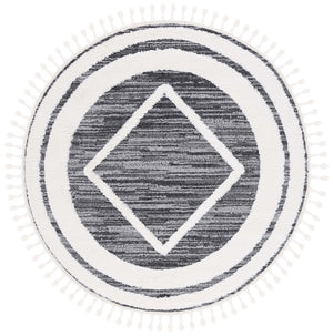 Safavieh Moroccan Tassel Shag Area Rug – Luxurious Power Loomed Design With Timeless Geometric Patterns Black ,Ivory Polypropylene Pile Mts650z-7r