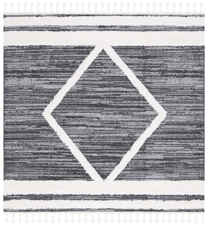 Safavieh Moroccan Tassel Shag Area Rug – Luxurious Power Loomed Design With Timeless Geometric Patterns Black ,Ivory Polypropylene Pile Mts650z-7r