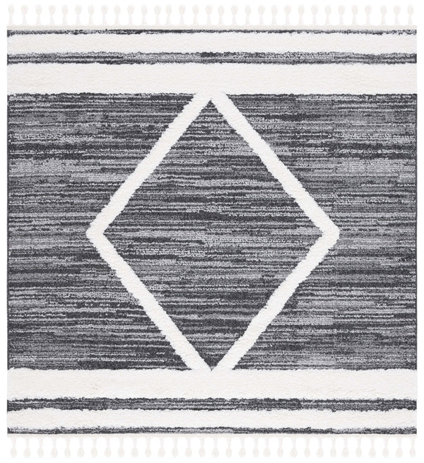 Safavieh Moroccan Tassel Shag Area Rug – Luxurious Power Loomed Design With Timeless Geometric Patterns Black ,Ivory Polypropylene Pile Mts650z-7r