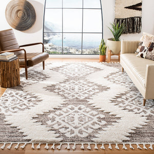 Safavieh Moroccan Tassel Shag Rug - Luxurious Ivory And Brown Design For Elegant Home Décor And Comfort Ivory ,Brown Polypropylene Pile Mts652a-220