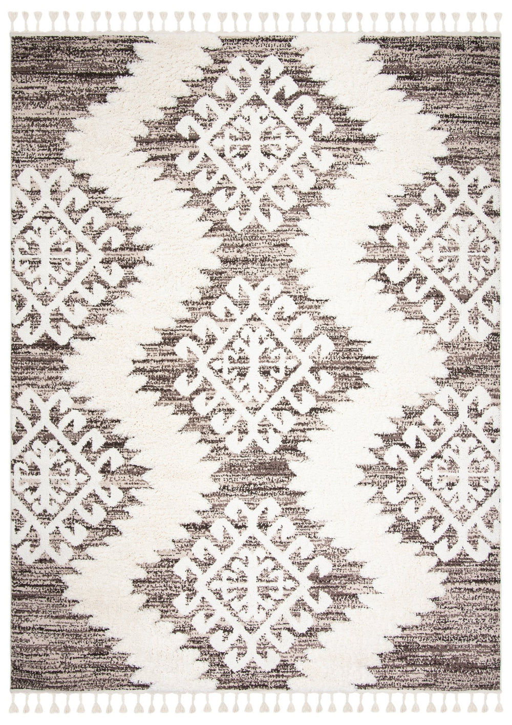 Safavieh Moroccan Tassel Shag Rug - Luxurious Ivory And Brown Design For Elegant Home Décor And Comfort Ivory ,Brown Polypropylene Pile Mts652a-220