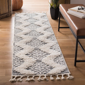 Safavieh Moroccan Tassel Shag Rug - Luxurious Ivory And Brown Design For Elegant Home Décor And Comfort Ivory ,Grey Polypropylene Pile Mts652f-9sq