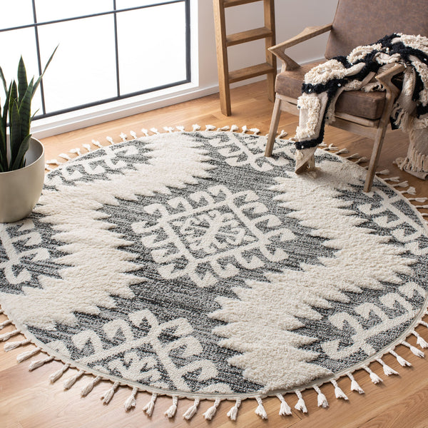 Safavieh Moroccan Tassel Shag Rug - Luxurious Ivory And Brown Design For Elegant Home Décor And Comfort Ivory ,Grey Polypropylene Pile Mts652f-9sq