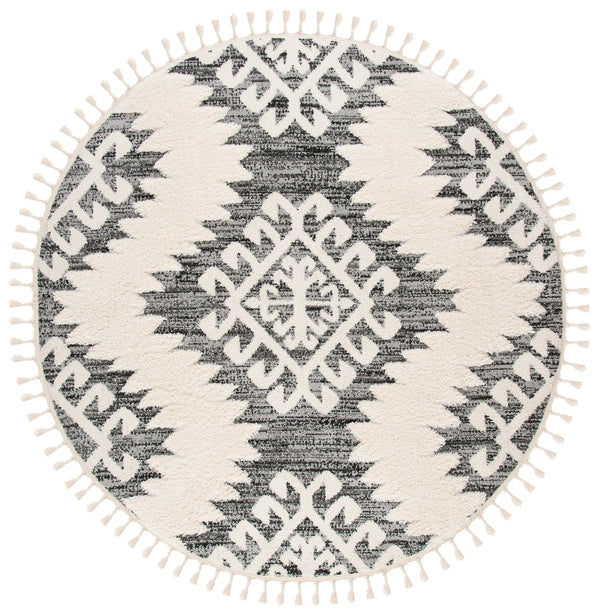 Safavieh Moroccan Tassel Shag Rug - Luxurious Ivory And Brown Design For Elegant Home Décor And Comfort Ivory ,Grey Polypropylene Pile Mts652f-9sq
