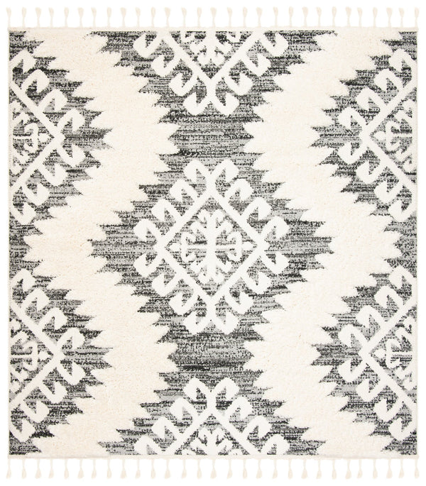Safavieh Moroccan Tassel Shag Rug - Luxurious Ivory And Brown Design For Elegant Home Décor And Comfort Ivory ,Grey Polypropylene Pile Mts652f-9sq