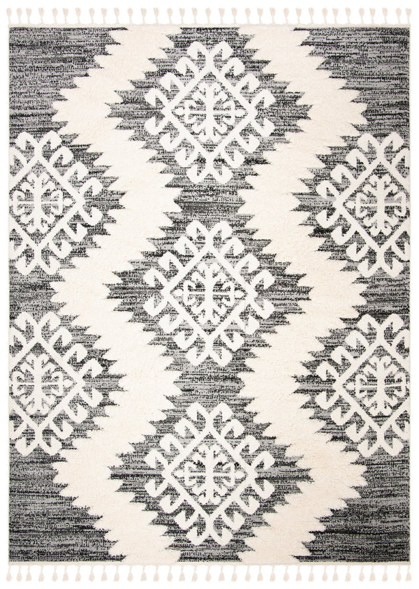 Safavieh Moroccan Tassel Shag Rug - Luxurious Ivory And Brown Design For Elegant Home Décor And Comfort Ivory ,Grey Polypropylene Pile Mts652f-9sq