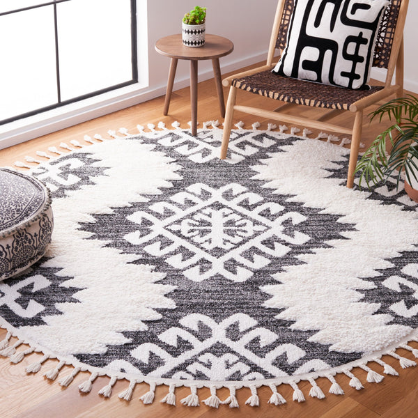 Safavieh Moroccan Tassel Shag Rug - Luxurious Ivory And Brown Design For Elegant Home Décor And Comfort Dark Grey ,Ivory Polypropylene Pile Mts652h-10