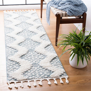 Safavieh Moroccan Tassel Shag Rug - Luxurious Ivory And Brown Design For Elegant Home Décor And Comfort Teal ,Ivory Polypropylene Pile Mts652k-8