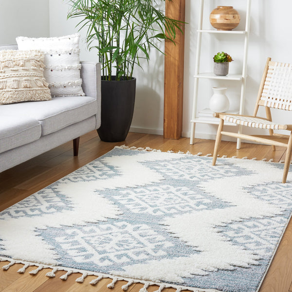 Safavieh Moroccan Tassel Shag Rug - Luxurious Ivory And Brown Design For Elegant Home Décor And Comfort Teal ,Ivory Polypropylene Pile Mts652k-8