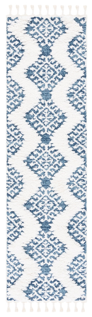 Safavieh Moroccan Tassel Shag Rug - Luxurious Ivory And Brown Design For Elegant Home Décor And Comfort Blue ,Ivory Polypropylene Pile Mts652m-8