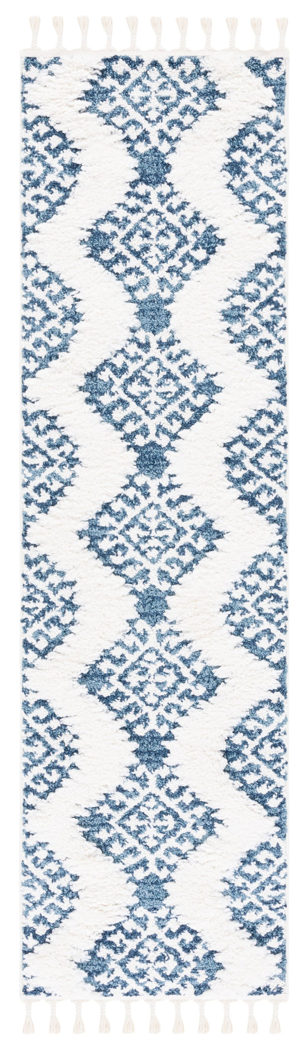 Safavieh Moroccan Tassel Shag Rug - Luxurious Ivory And Brown Design For Elegant Home Décor And Comfort Blue ,Ivory Polypropylene Pile Mts652m-8