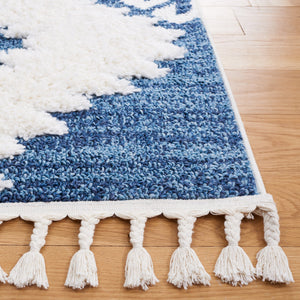 Safavieh Moroccan Tassel Shag Rug - Luxurious Ivory And Brown Design For Elegant Home Décor And Comfort Blue ,Ivory Polypropylene Pile Mts652m-8