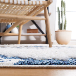 Safavieh Moroccan Tassel Shag Rug - Luxurious Ivory And Brown Design For Elegant Home Décor And Comfort Blue ,Ivory Polypropylene Pile Mts652m-8