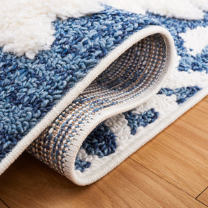 Safavieh Moroccan Tassel Shag Rug - Luxurious Ivory And Brown Design For Elegant Home Décor And Comfort Blue ,Ivory Polypropylene Pile Mts652m-8