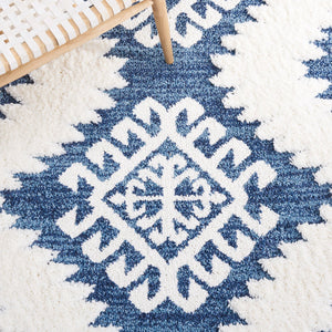 Safavieh Moroccan Tassel Shag Rug - Luxurious Ivory And Brown Design For Elegant Home Décor And Comfort Blue ,Ivory Polypropylene Pile Mts652m-8
