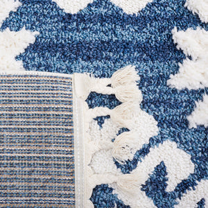Safavieh Moroccan Tassel Shag Rug - Luxurious Ivory And Brown Design For Elegant Home Décor And Comfort Blue ,Ivory Polypropylene Pile Mts652m-8