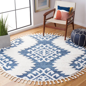 Safavieh Moroccan Tassel Shag Rug - Luxurious Ivory And Brown Design For Elegant Home Décor And Comfort Blue ,Ivory Polypropylene Pile Mts652m-8