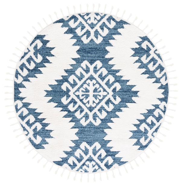 Safavieh Moroccan Tassel Shag Rug - Luxurious Ivory And Brown Design For Elegant Home Décor And Comfort Blue ,Ivory Polypropylene Pile Mts652m-8
