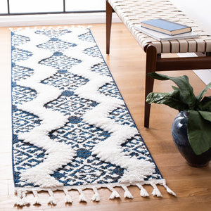 Safavieh Moroccan Tassel Shag Rug - Luxurious Ivory And Brown Design For Elegant Home Décor And Comfort Navy ,Ivory Polypropylene Pile Mts652n-7r