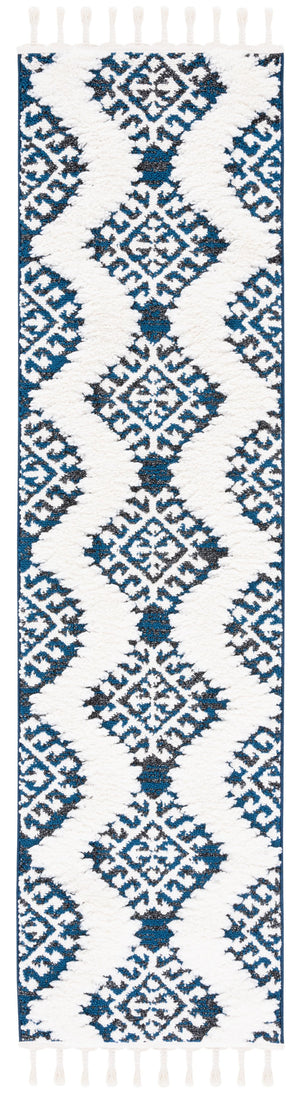 Safavieh Moroccan Tassel Shag Rug - Luxurious Ivory And Brown Design For Elegant Home Décor And Comfort Navy ,Ivory Polypropylene Pile Mts652n-7r