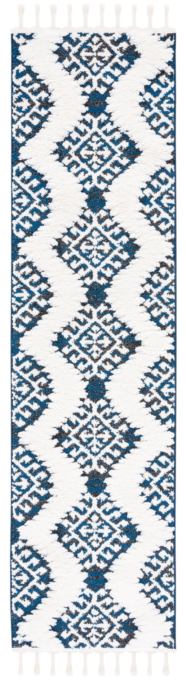 Safavieh Moroccan Tassel Shag Rug - Luxurious Ivory And Brown Design For Elegant Home Décor And Comfort Navy ,Ivory Polypropylene Pile Mts652n-7r