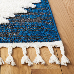 Safavieh Moroccan Tassel Shag Rug - Luxurious Ivory And Brown Design For Elegant Home Décor And Comfort Navy ,Ivory Polypropylene Pile Mts652n-7r