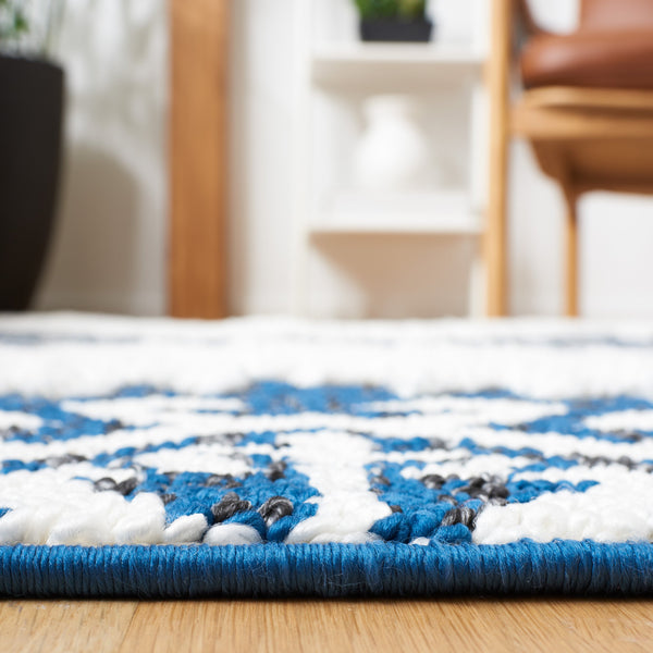 Safavieh Moroccan Tassel Shag Rug - Luxurious Ivory And Brown Design For Elegant Home Décor And Comfort Navy ,Ivory Polypropylene Pile Mts652n-7r
