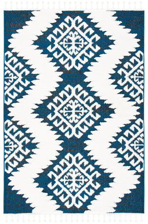Safavieh Moroccan Tassel Shag Rug - Luxurious Ivory And Brown Design For Elegant Home Décor And Comfort Navy ,Ivory Polypropylene Pile Mts652n-7r