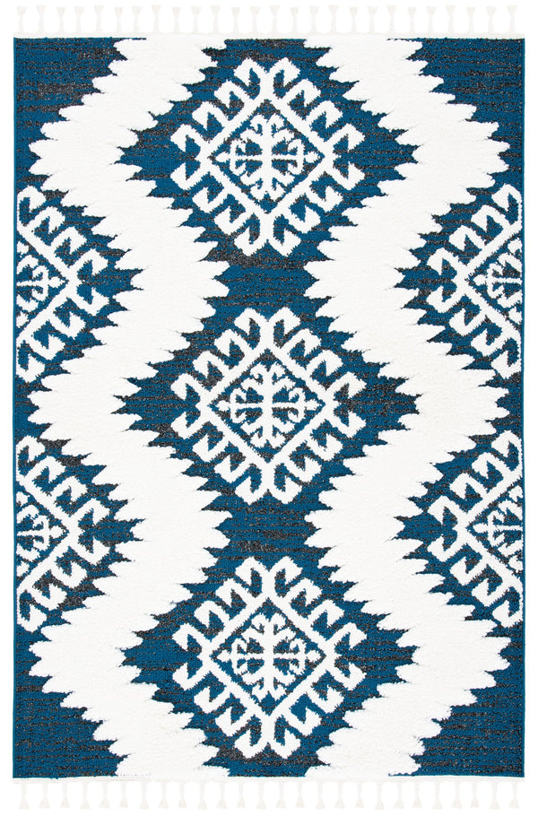 Safavieh Moroccan Tassel Shag Rug - Luxurious Ivory And Brown Design For Elegant Home Décor And Comfort Navy ,Ivory Polypropylene Pile Mts652n-7r