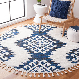Safavieh Moroccan Tassel Shag Rug - Luxurious Ivory And Brown Design For Elegant Home Décor And Comfort Navy ,Ivory Polypropylene Pile Mts652n-7r