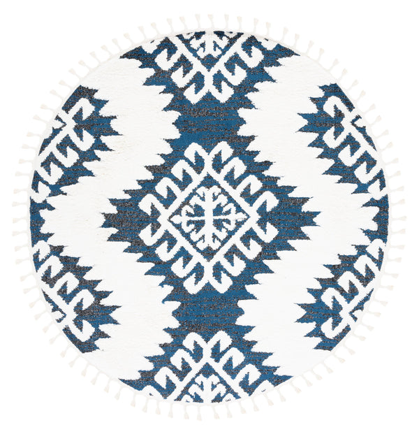 Safavieh Moroccan Tassel Shag Rug - Luxurious Ivory And Brown Design For Elegant Home Décor And Comfort Navy ,Ivory Polypropylene Pile Mts652n-7r