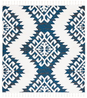 Safavieh Moroccan Tassel Shag Rug - Luxurious Ivory And Brown Design For Elegant Home Décor And Comfort Navy ,Ivory Polypropylene Pile Mts652n-7r