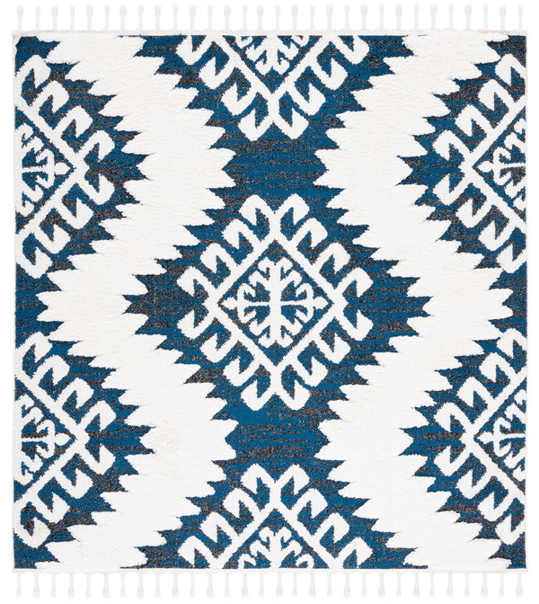 Safavieh Moroccan Tassel Shag Rug - Luxurious Ivory And Brown Design For Elegant Home Décor And Comfort Navy ,Ivory Polypropylene Pile Mts652n-7r