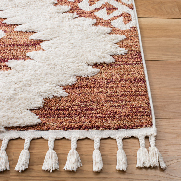 Safavieh Moroccan Tassel Shag Rug - Luxurious Ivory And Brown Design For Elegant Home Décor And Comfort Orange ,Ivory Polypropylene Pile Mts652p-3